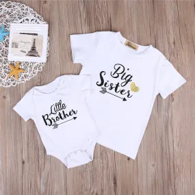 Summer Family Matching Big Sister Little Brother Toddler Kids  Romper  T-shirt