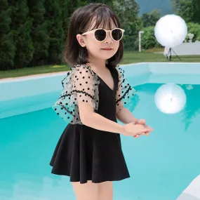 Wholesale Parent-child Black Skirt Split Swimwear