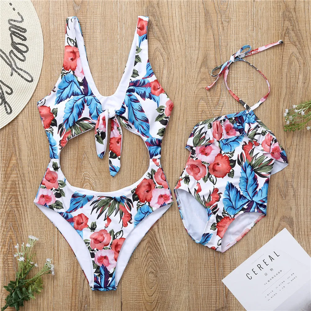 Wholesale Printed Ruffle Polyester Parent-child Swimwear