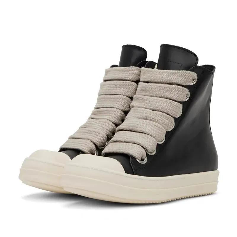 Wide Lace Up Leather Boots