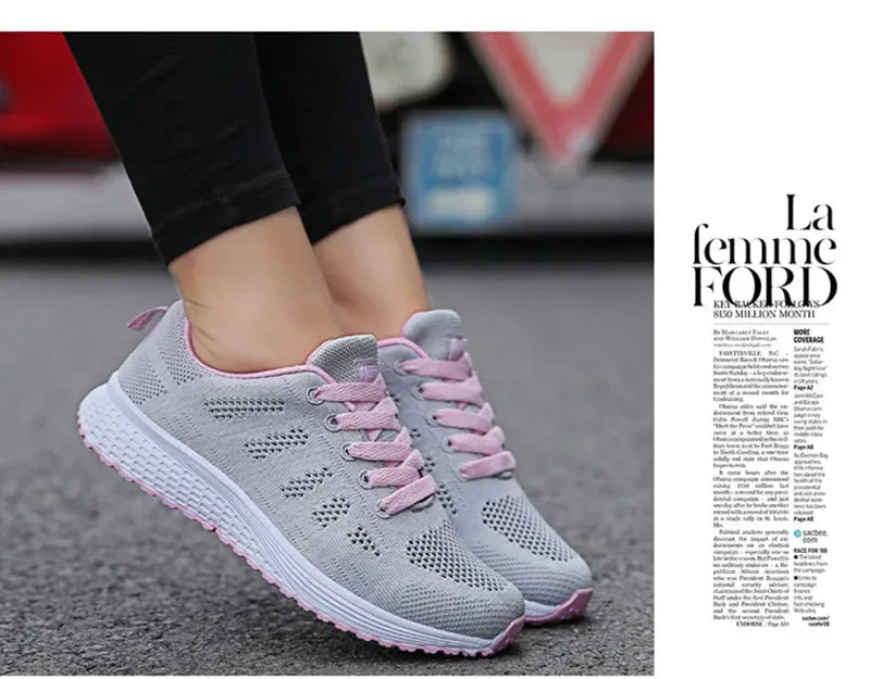 Women Casual Shoes Fashion Breathable Walking Mesh Flat Shoes Sneakers Women's Gym Vulcanized Shoes White Female Footwear