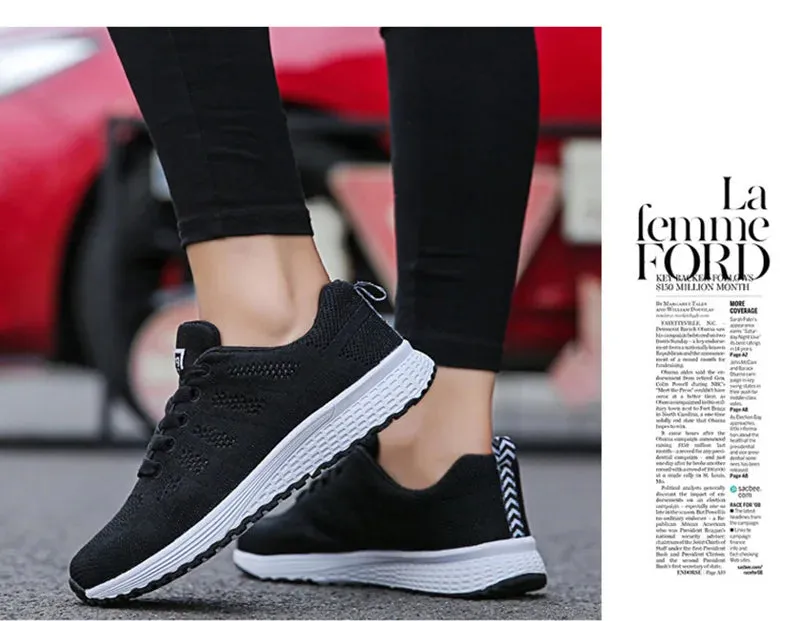 Women Casual Shoes Fashion Breathable Walking Mesh Flat Shoes Sneakers Women's Gym Vulcanized Shoes White Female Footwear