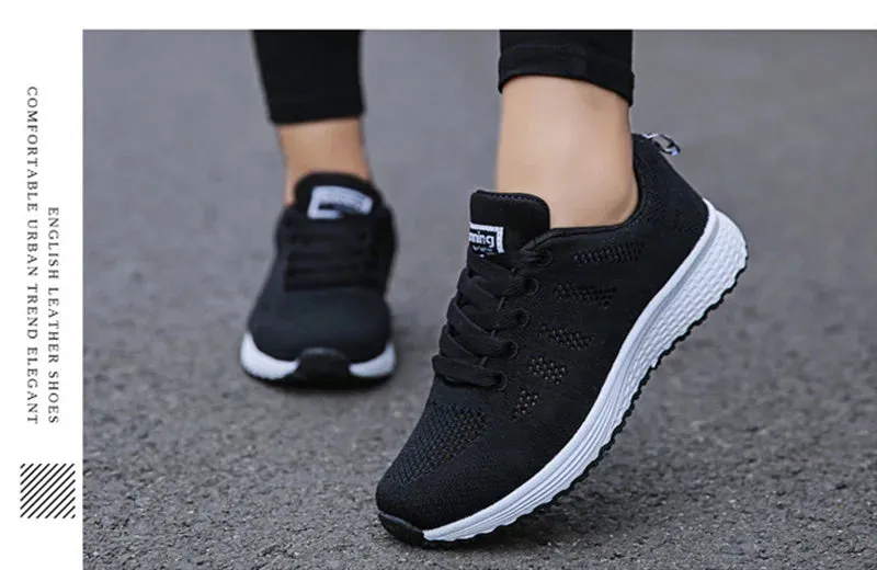 Women Casual Shoes Fashion Breathable Walking Mesh Flat Shoes Sneakers Women's Gym Vulcanized Shoes White Female Footwear