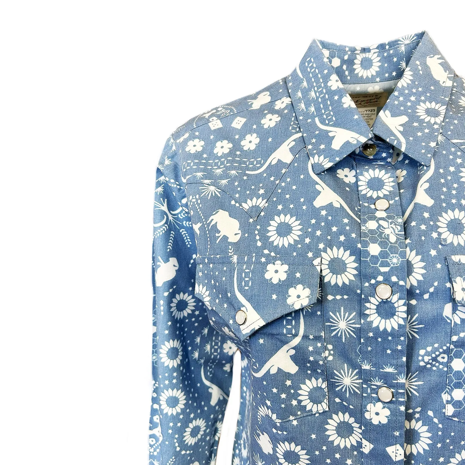 Women's Blue Bison Bandana Print Western Shirt