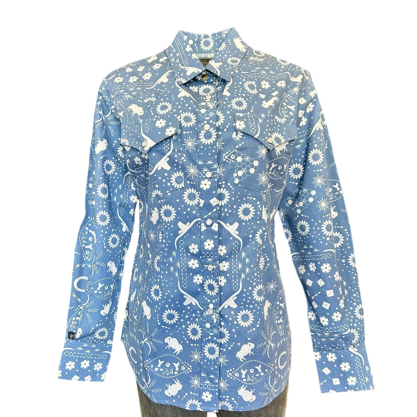 Women's Blue Bison Bandana Print Western Shirt