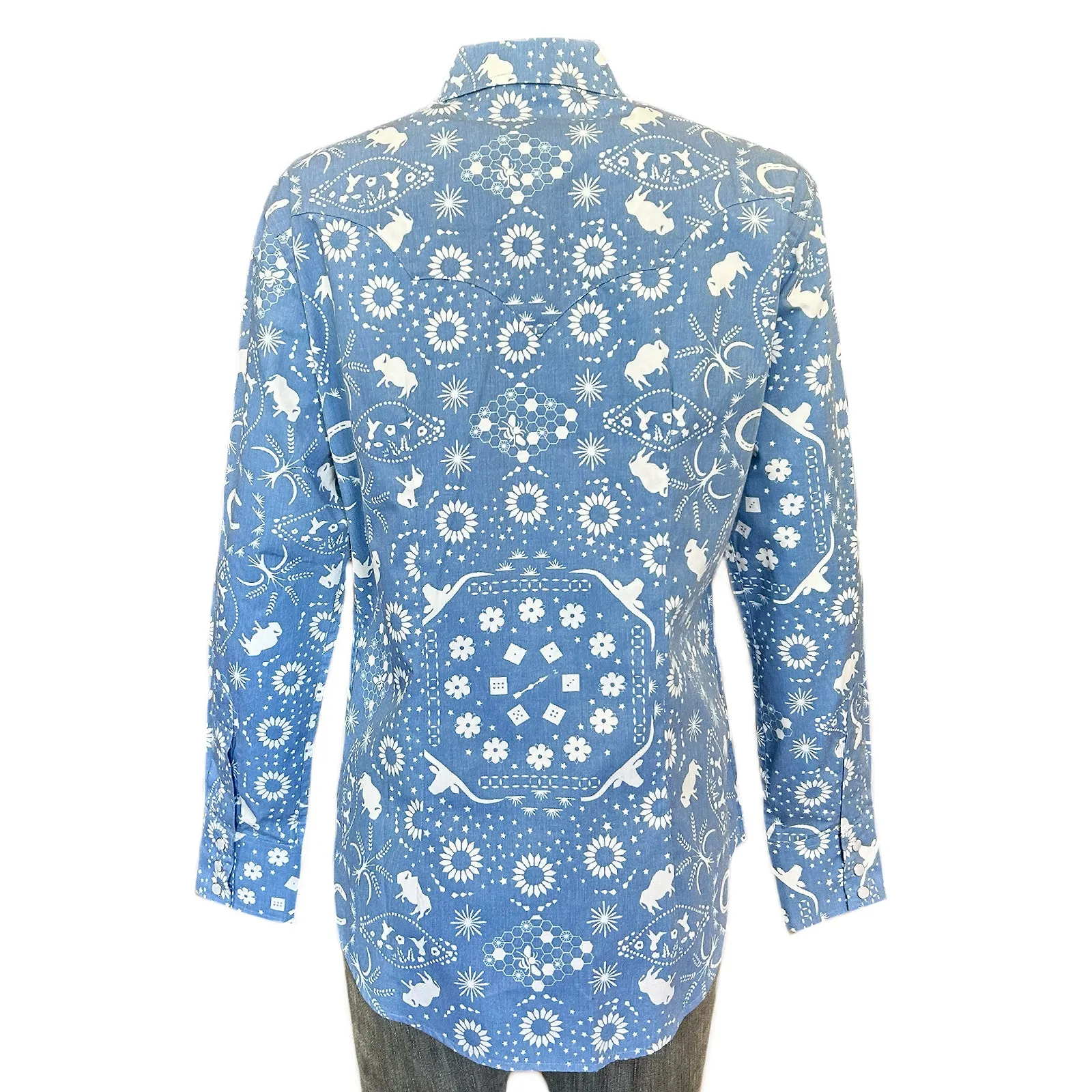Women's Blue Bison Bandana Print Western Shirt