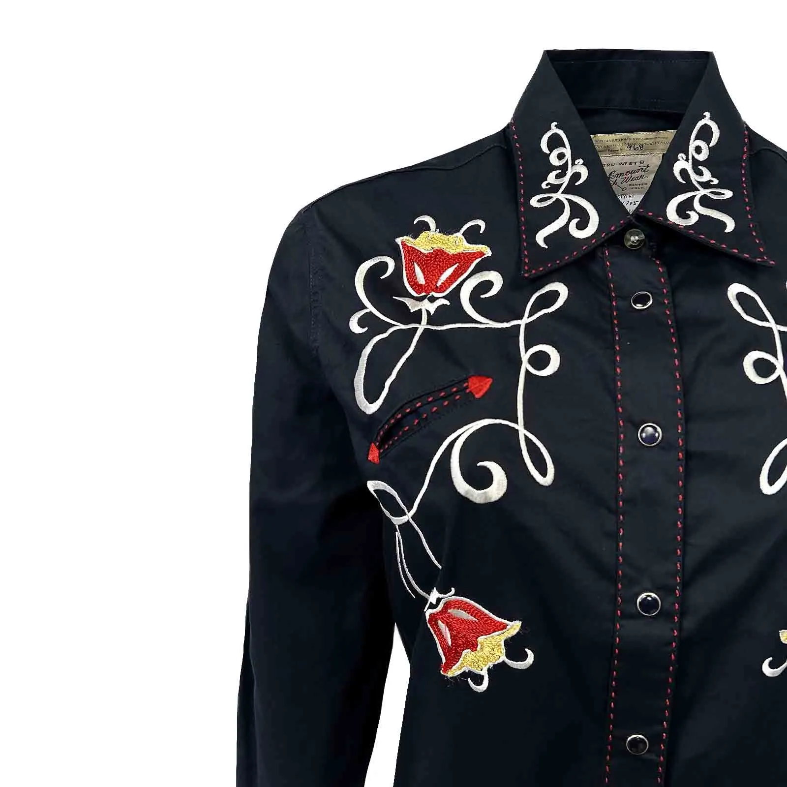 Women's Navy Art Deco Floral Embroidered Western Shirt