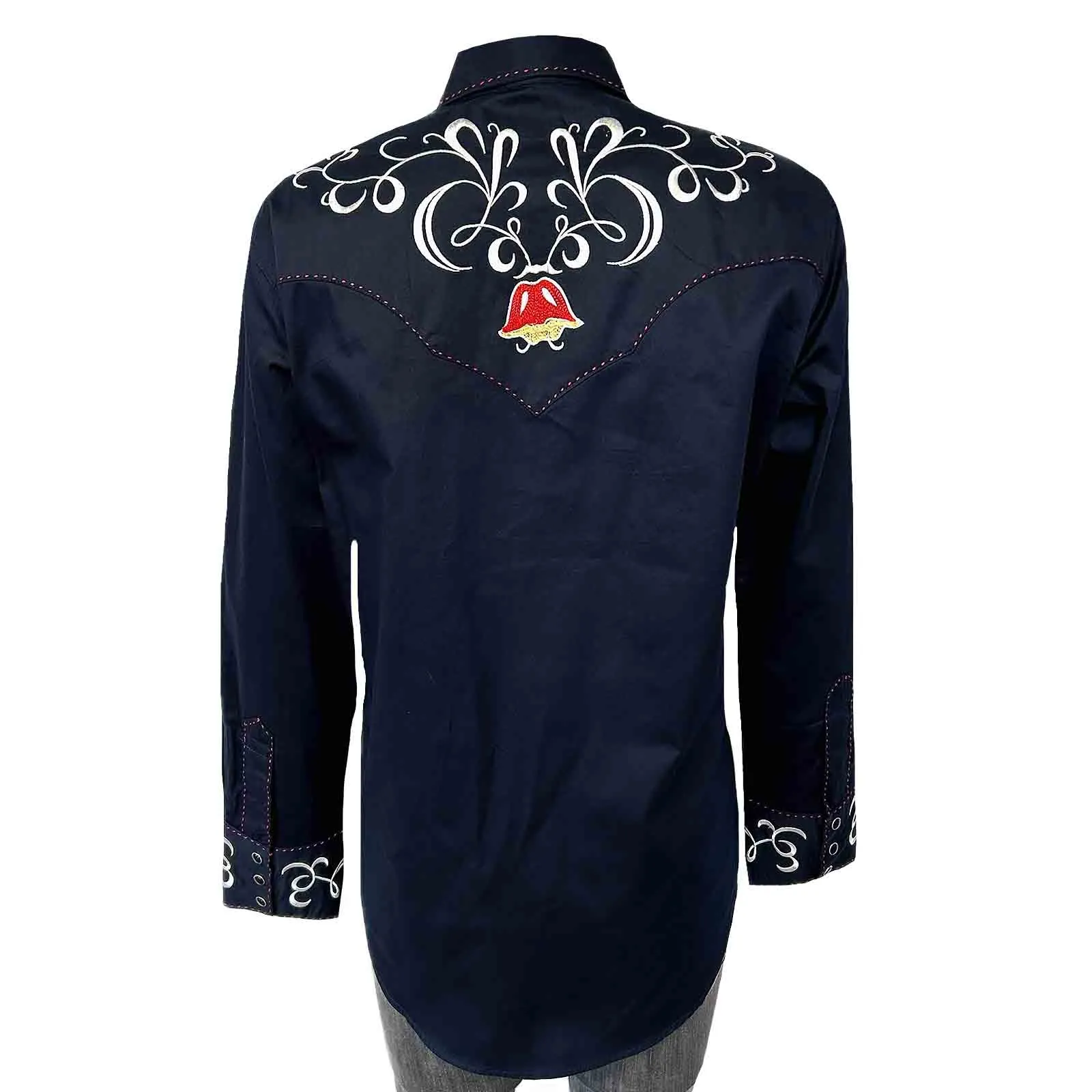 Women's Navy Art Deco Floral Embroidered Western Shirt