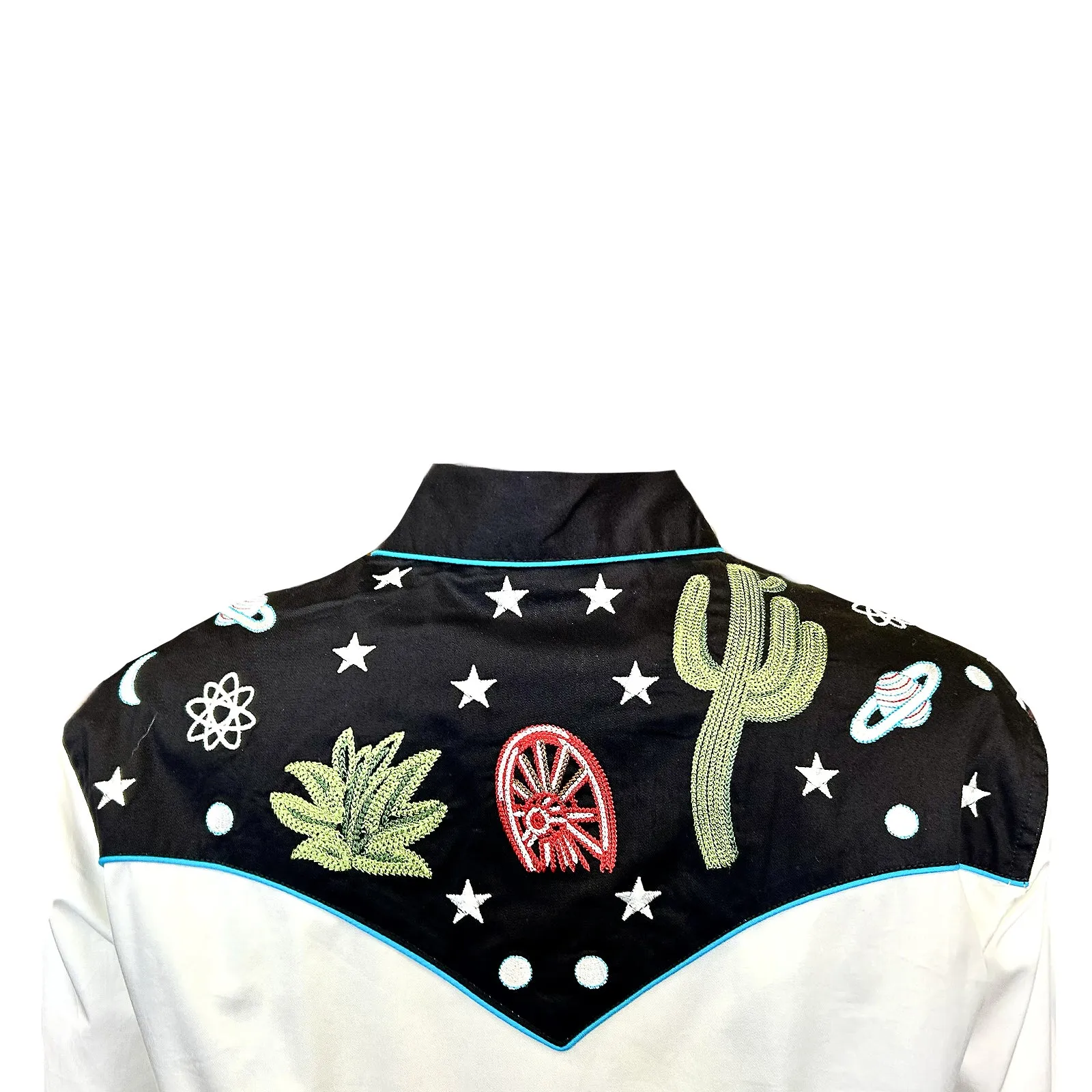 Women's Vintage Black Cactus & Stars Chain Stitch Embroidered Western Shirt