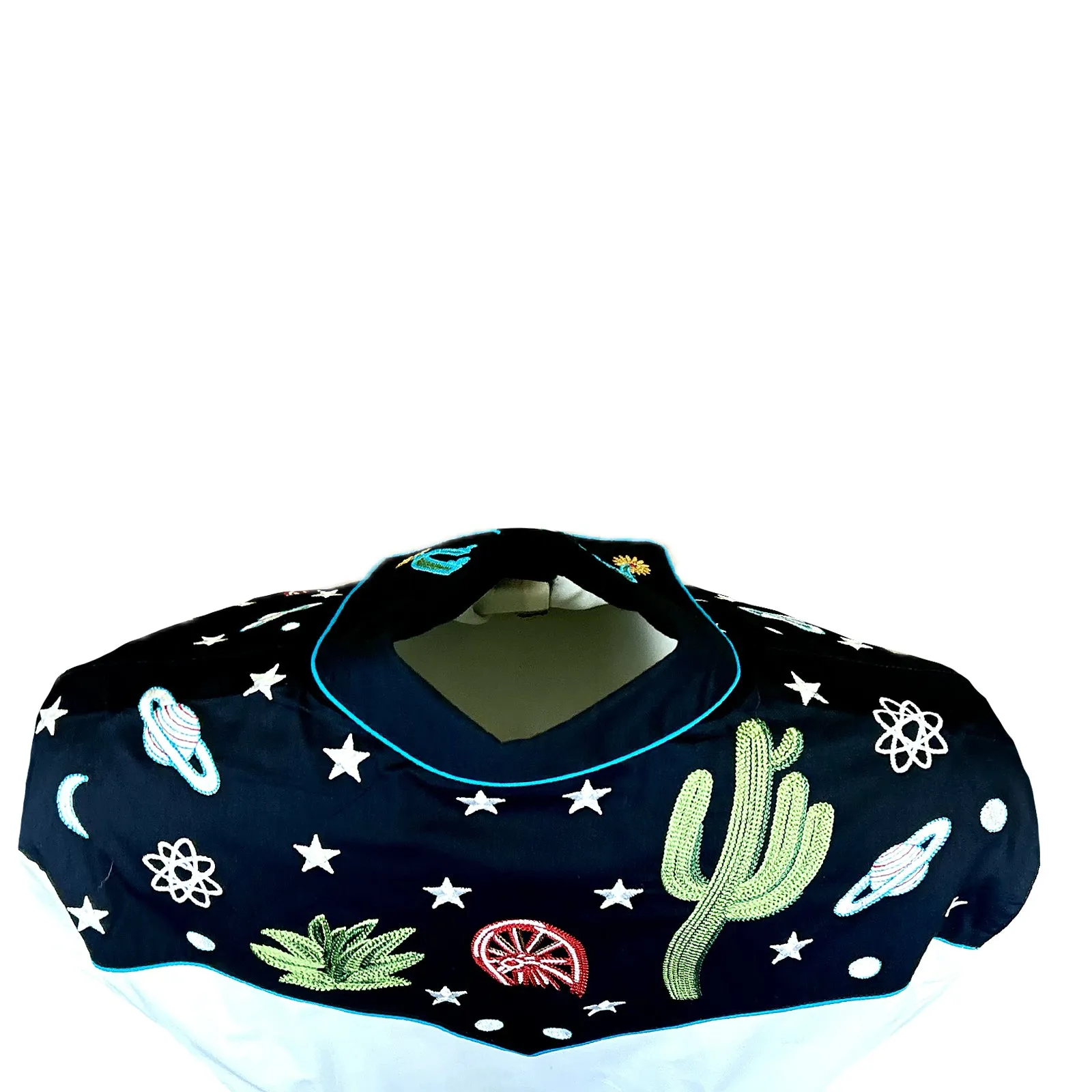 Women's Vintage Black Cactus & Stars Chain Stitch Embroidered Western Shirt