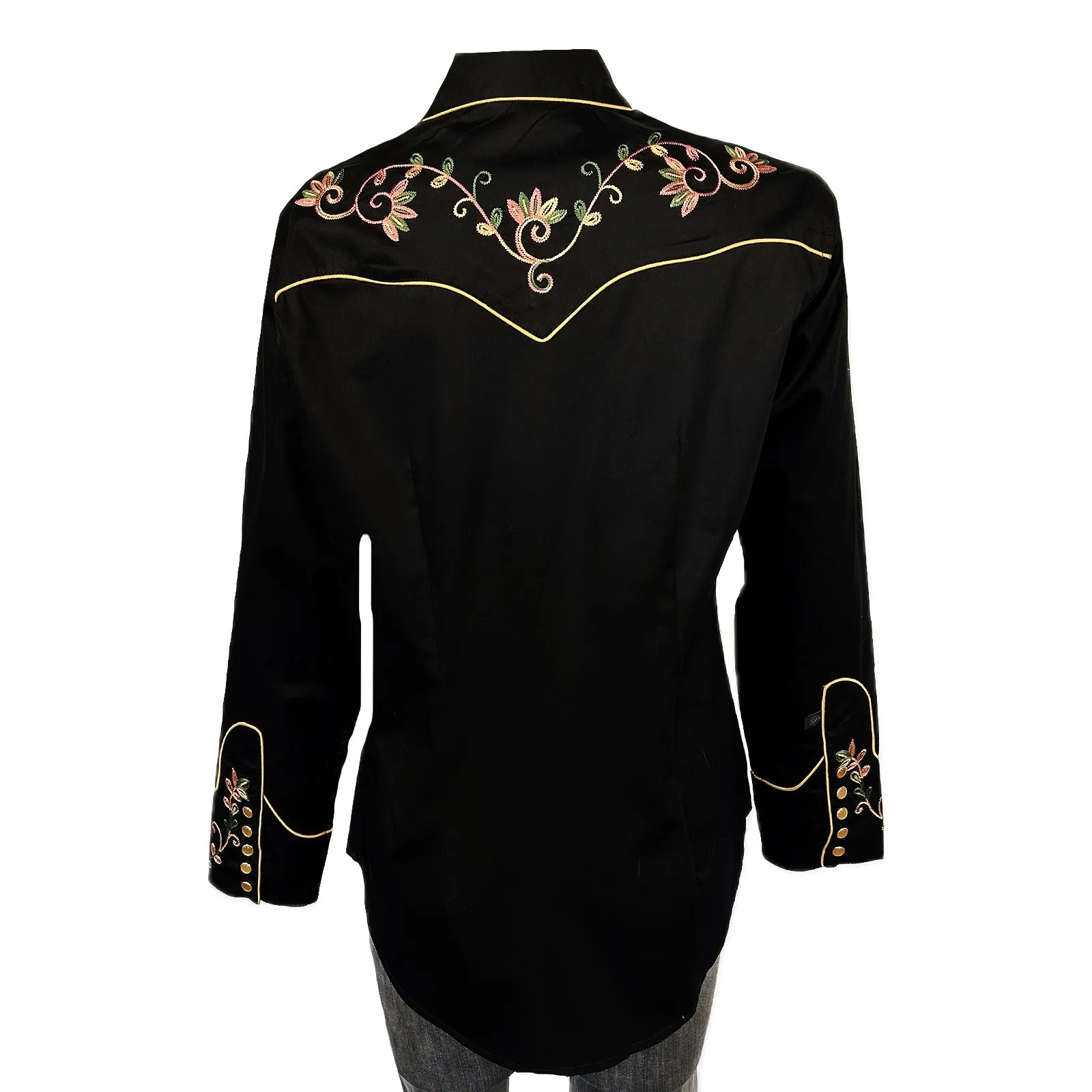 Women's Vintage Black Variegated Floral Embroidered Western Shirt