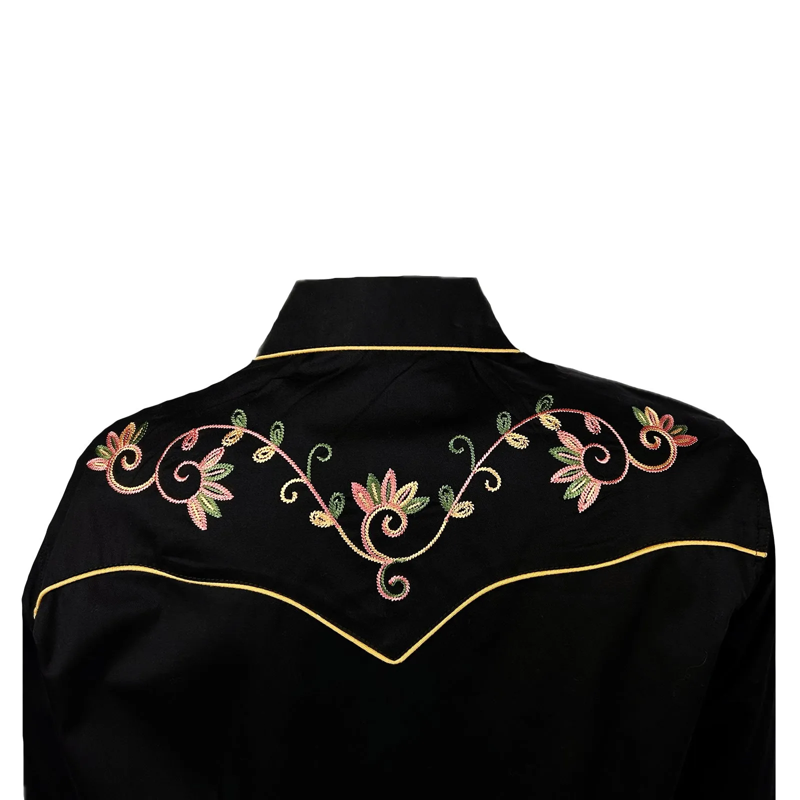 Women's Vintage Black Variegated Floral Embroidered Western Shirt