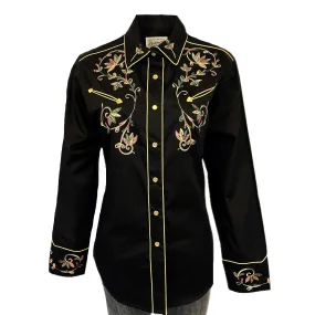 Women's Vintage Black Variegated Floral Embroidered Western Shirt