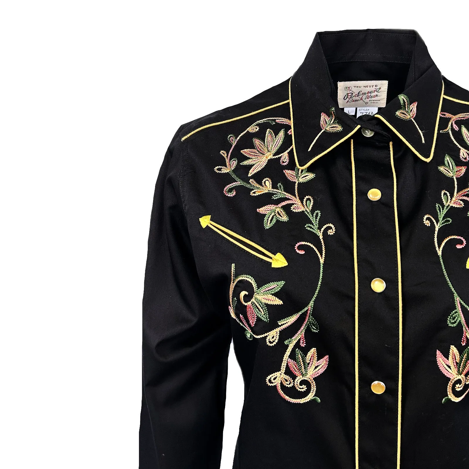 Women's Vintage Black Variegated Floral Embroidered Western Shirt